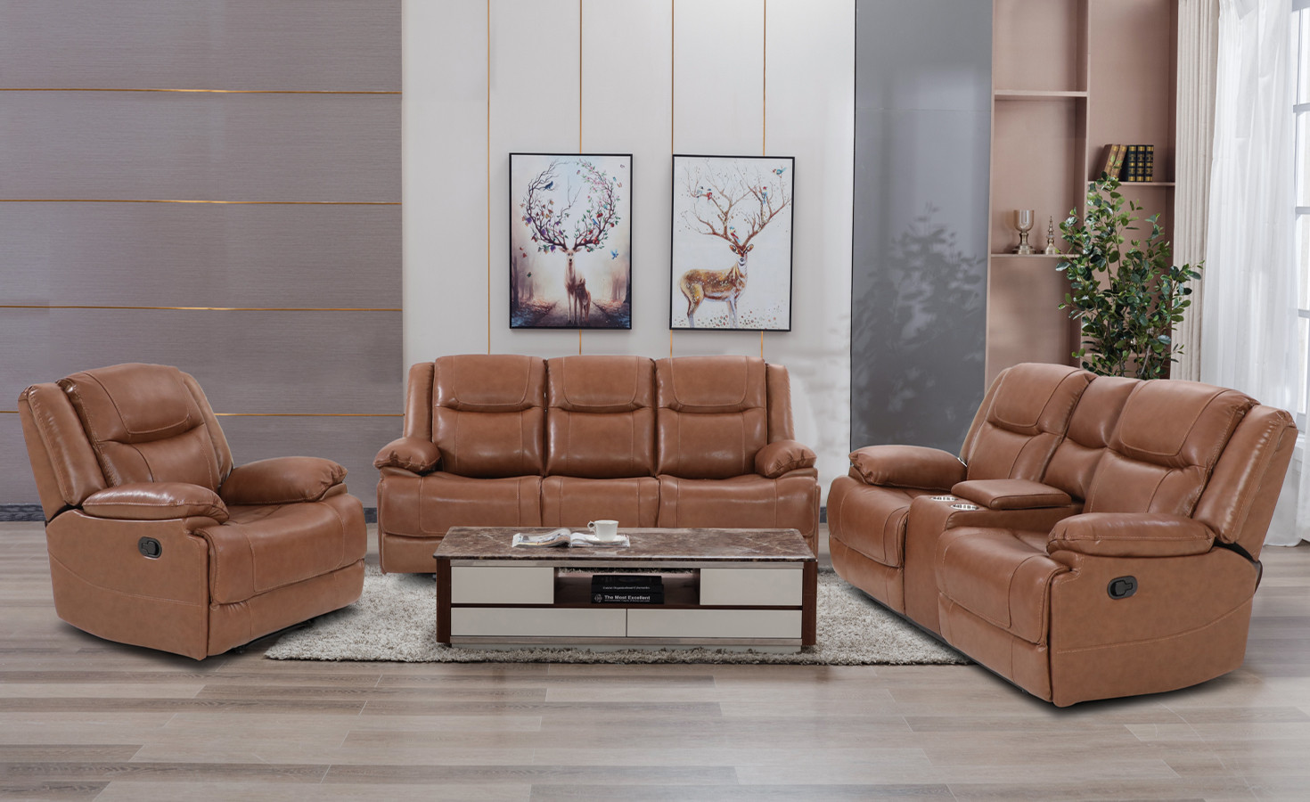 LIBRA 7 SEATER LEATHER RECLINER SOFA- BROWN